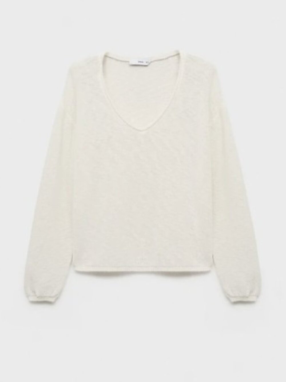 Mango V-Neck Fine Knit White Sweater XS